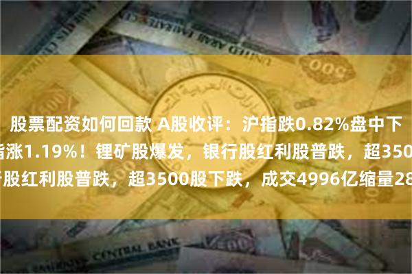 股票配资如何回款 A股收评：沪指跌0.82%盘中下探至2710点，创业板指涨1.19%！锂矿股爆发，银行股红利股普跌，超3500股下跌，成交4996亿缩量281亿