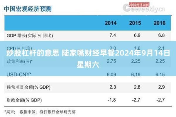 炒股杠杆的意思 陆家嘴财经早餐2024年9月14日星期六