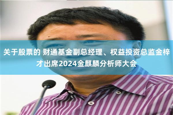 关于股票的 财通基金副总经理、权益投资总监金梓才出席2024金麒麟分析师大会